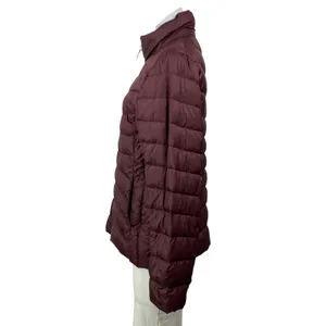 Uniqlo Burgundy Long Sleeves Quilted Ultra Light Down Puffer Coat Jacket Size L thumbnail 2