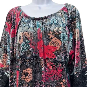 Ali Miles Crashed Velvet Tunic 1X floral Logenlook lace details sleeves thumbnail 5