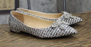 On 34th Womens Millee Embellished Bow Pointed-Toe Flats Silver Tweed Gray 5.5M thumbnail 1