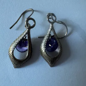 Elegant Gold and Purple Teardrop Earrings thumbnail 4