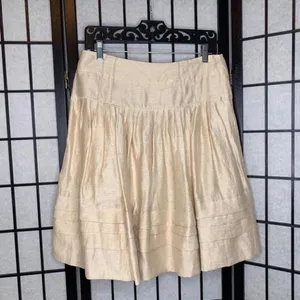 Leifsdottir Linen Blend A-Line Pleated Knee Length Skirt Metallic Gold Medium 6 thumbnail 6