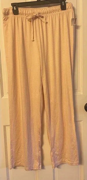 Tahari Pink/White Stripe Pajama Lounge Pants Size Large Polyester/Spandex NEW thumbnail 1