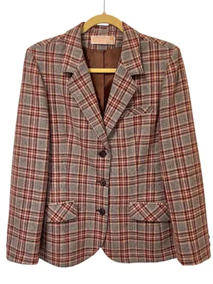 Vintage Pendleton Plaid Wool Blazer 14 S/M Brown Red thumbnail 1