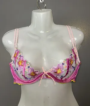 For Love & Lemons Bra Womens Medium Pink Lace Floral Balconette Underwire Sheer thumbnail 1