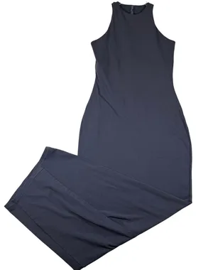 SKIMS Soft Lounge High Neck Dress Slate Blue Gray Ribbed Maxi Medium thumbnail 1