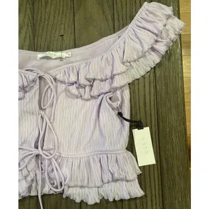 Astr The Label Women's Lavender Pintuck Tie Front Crop Top Ruffle L NWT thumbnail 4
