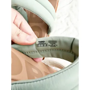 Sorel Ella II Puff Slide Sandals Sage Green Chalk Leather Comfort Coastal Chic thumbnail 8
