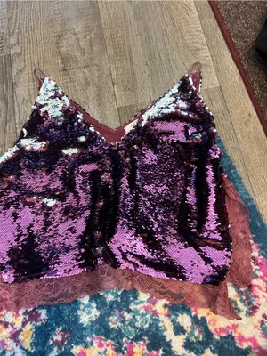 Free people intimately Women's Purple Sequin Lace Cami Top thumbnail 3