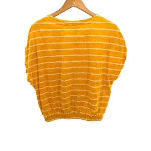 Marine Layer Womens Yellow White Striped Cotton Cinched Sleeve Blouse Top M thumbnail 8