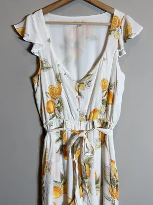 For Love & Lemons Limonada Tie-Front Jumpsuit Women's Medium White Lemon Print thumbnail 9