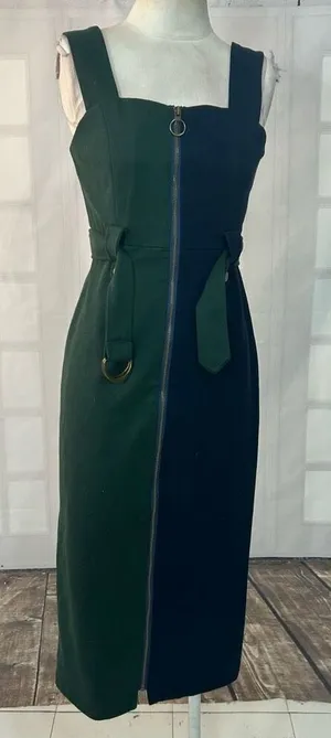 🔥5/$25 sale🔥 Green and Blue colorblock Sleeveless Midi Zip Up Dress Size Small thumbnail 1