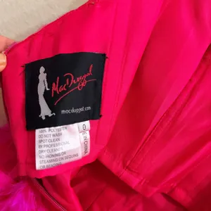Mac Duggal Hot Pink Feather Mini Dress Beaded Sequin Strapless Prom Party Size 0 thumbnail 3