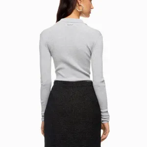 Michael Kors Gray Polo Sweater SMALL Fitted Cardigan Preppy Silk Cotton $300 thumbnail 3