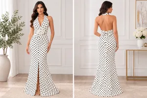 SHEIN Polka Dot Halter Maxi Dress with Rosette Accent - Size M (US 6) thumbnail 9