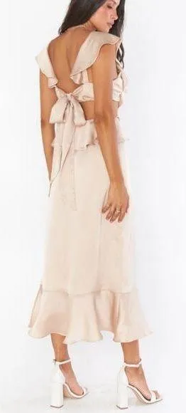 Show Me Your Mumu Cut-out Ruffled Zoey Midi Dress in Champagne Luxe Satin XS thumbnail 2