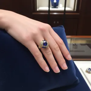 NWOT Sapphire Blue Crystal Cocktail Ring Gold thumbnail 2