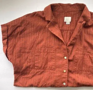 shimmer thread button front camp blouse, size medium thumbnail 1