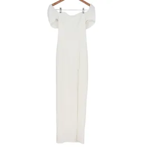 Lulus White Off The Shoulder Puff Sleeve Maxi Dress Side Slit Size L Formal thumbnail 2