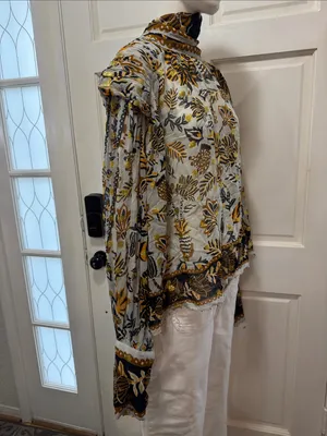 Farm Rio Silver Metallic Floral Beehive Tapestry Long Sleeve Blouse Size Medium thumbnail 10
