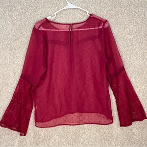 Imperfect sheer crochet bell sleeve top raised flowers feminine whimsygoth large thumbnail 2