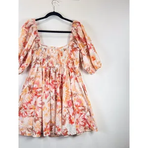 Abercrombie Fitch Mini Dress Beige Emerson Poplin Puffed Boho Medium Petite thumbnail 9