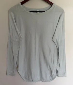 Lululemon 100% Cotton Long Sleeve‎ Knit Sweater Light Blue Mint Green Size 4 thumbnail 1