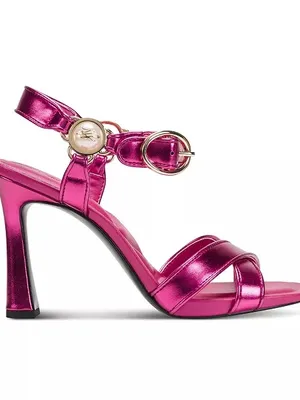 NEW $119 KARL LAGERFELD PARIS Women Daelin Square Toe Sandals Hot Pink Metallic thumbnail 4