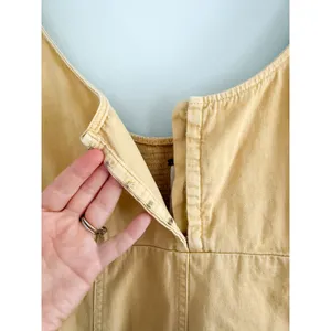Free People | Cheyenne Denim Mini Dress Sand Dune Yellow Puff Sleeve | Sz L thumbnail 7