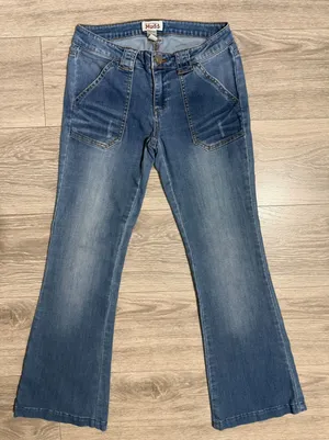 Mudd‎ Juniors Jeans Size 3 Medium Wash Flare Leg Denim Front Patch Pockets thumbnail 1