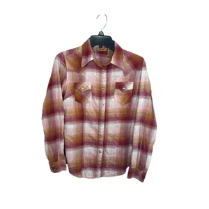 Wrangler Women Pearl Snap Plaid Flannel Shirt Red‎ Cream Chest Pockets Small thumbnail 3