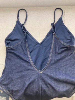 Aerie One Piece Cheeky Denim Look V-Neck Swimsuit Navy NWT Size Small thumbnail 13