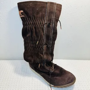 Ladies Sorel Firenzy Tall Wool Lined Winter Boots 8 Brown Suede Flats Shoes Snow thumbnail 7