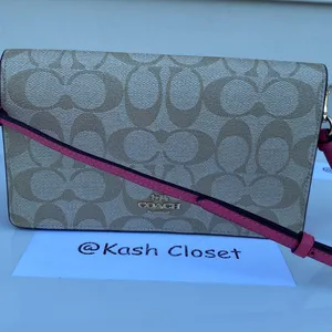 Coach Anna Foldover Clutch Crossbody -Khaki /Pink thumbnail 6