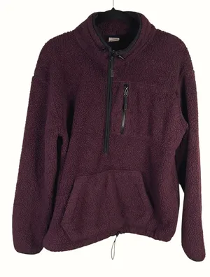 PINK Victoria's Secret Sherpa Fleece Pullover Jacket Purple -Sz. Medium thumbnail 1