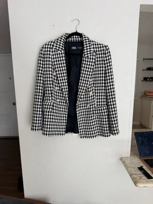 Zara houndstooth double breasted gold button oversized blazer jacket M  thumbnail 6