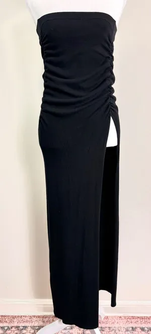 Free People Black Strapless Ruched Side Slit Maxi Blouse Medium OB1438914 thumbnail 1