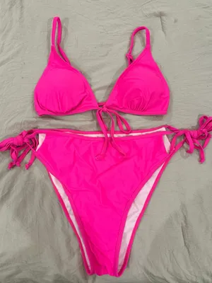 SHEIN Hot Pink Triangle Tie-Side Bikini thumbnail 1