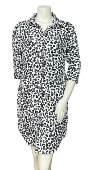 The Limited‎ Shirt Dress Women XS Black White NO BELT Abstract Print 3/4 Sleeve thumbnail 1
