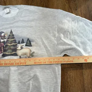 VTG 90s Jerzees Christmas Snowman Crewneck Sweatshirt Womens L Winter Scene‎ thumbnail 7