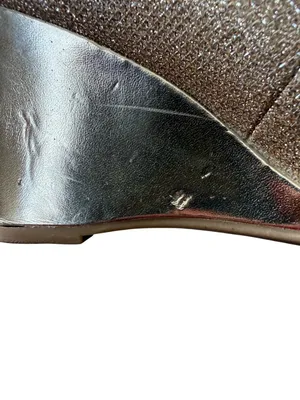 Simply Pelle Wendie women's gold glitter peep toe wedge pump shoe size 8 1/2M thumbnail 12