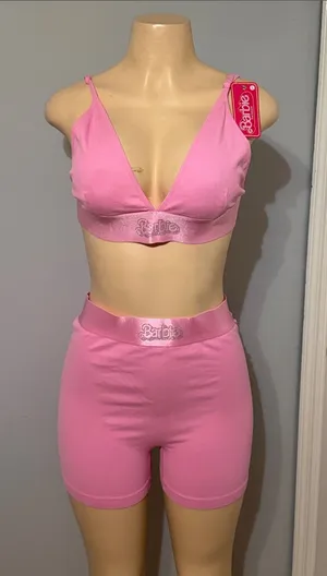 Barbie Pink Ribbed Bralette and High-Waist Shorts thumbnail 1