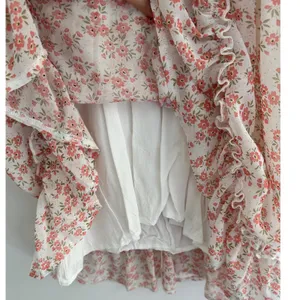 Kiss The Sky Floral Ruffle Mini Dress Pink Cream V-Neck Flutter Sleeve XS thumbnail 5