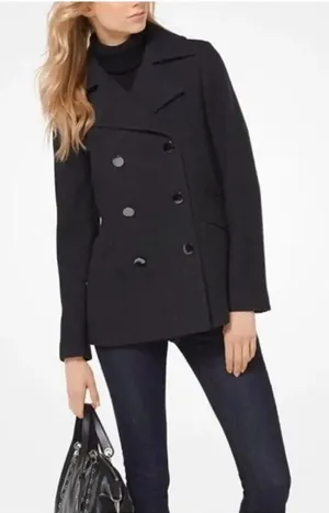 Womens Michael Kors Charcoal Chic Wool Peacoat Wintet Pea Coat Jacket - Sz M thumbnail 1