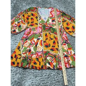 Tropical Patchwork Parrot Mini Dress Boho Resort Farm Rio Style Swim Cover S thumbnail 11