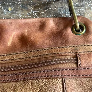 Vintage Fossil Sasha Crossbody‎ Bag Tan Cognac Pebbled Leather Brass Key thumbnail 7