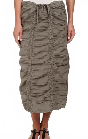 XCVI Stretch Poplin Double Shirred Panel Midi Skirt Boho Drawstring Waist Small thumbnail 1