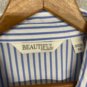BEAUTIFUL by Lawrence Zarian Shirt Womens Medium Blue Stripe Pearl Button Top thumbnail 4
