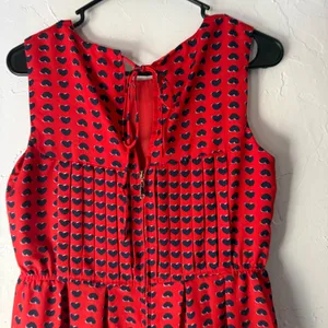Girlfriends Material Red Navy‎ Heart Print Pleated Sleeveless A-Line Dress M thumbnail 3