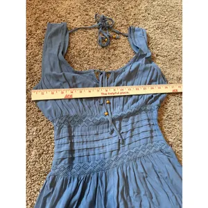 Earthbound Trading Company Boho Style Smocked Jumpsuit Slate Blue Size Small thumbnail 4