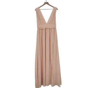 Lulus Heavenly Hues Maxi Dress Women's Medium Blush Pleated V-Neck Front Slit thumbnail 2